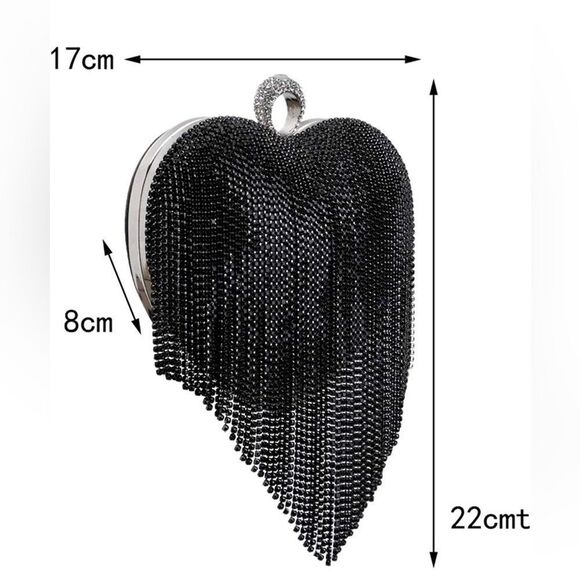 Luxury Heart Shape Rhinestone Tassel Evening Clutch Bag Party Purse Valentines - Picture 7 of 7